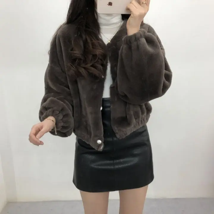 Autumn And Winter New Style Korean-style Imitation Rabbit Fur Short Coat Woolen Jacket