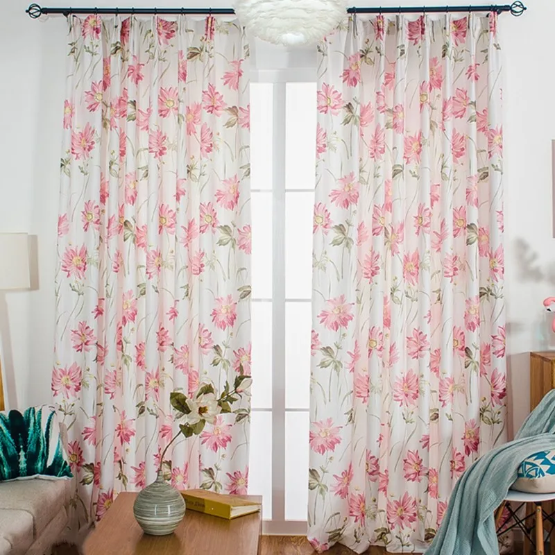 

Cotton and Linen Curtain Chrysanthemum Printed Fabric Blackout Fabric Living Room Bedroom Hotel Decorative Curtain Nordic Rural