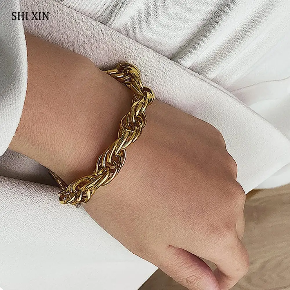 SHIXIN хип-хоп массивный браслет-цепочка с крестом для женщин Золотой/Серебряный Очаровательный женский браслет модная ручная цепочка ювелирное изделие подарок