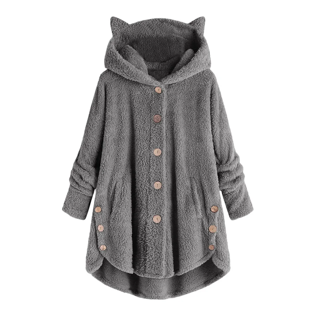 Зимнее женское теплое пальто на пуговицах, однотонный пуловер с капюшоном, свободный свитер, блузка размера плюс, модные однотонные женские блузки#20