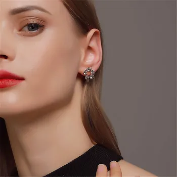 

Immortal Flower Earrings Geometry Circle Hollow Temperament Crystal Ear rings For Women Elegant Cross Inlaid Zircon Earrings New