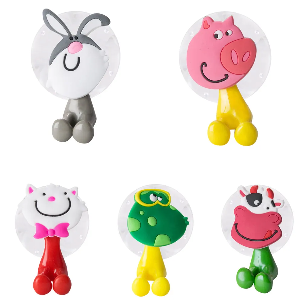 5PC Cartoon Travel Toothbrush Holder Wall Mounted Heavy Duty Toothbrush Holder Stand Hooks Set Toothpaste Suction Cup Holder - Color: 5pcs Random