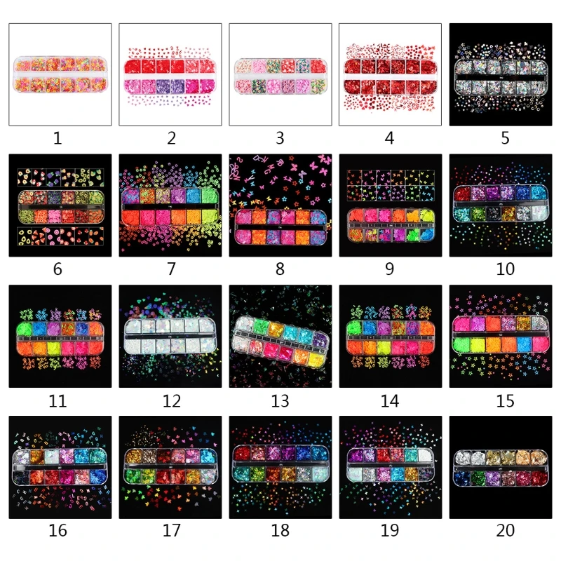 

12 Grids/Box Nail Art Fluorescent Sequins Holographic Glitter Flakes Jewelry Epoxy DIY Resin Mold Filling Decor