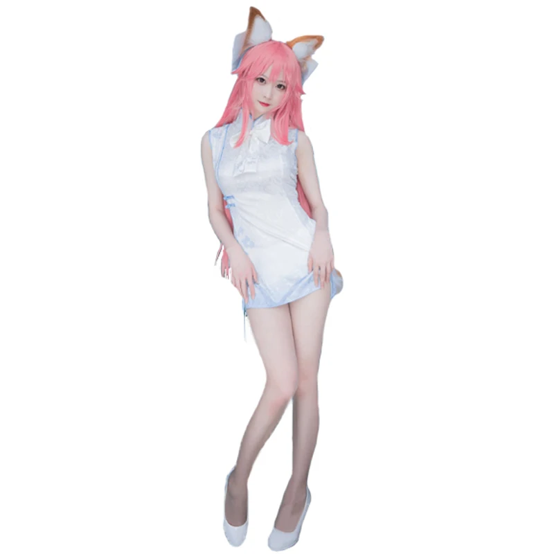 

New Japanese Anime Fate Apocrypha Cosplay Costume Game Fate Grand Order Tamamo no Mae Cosplay Costumes cheongsam and ears tail