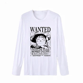 

2020 One Piece Anime T Shirt Men Monkey D Luffy O-neck Zorro White Cotton Print Men Tops Men Long Sleeve Plus Size Shirts S-3XL