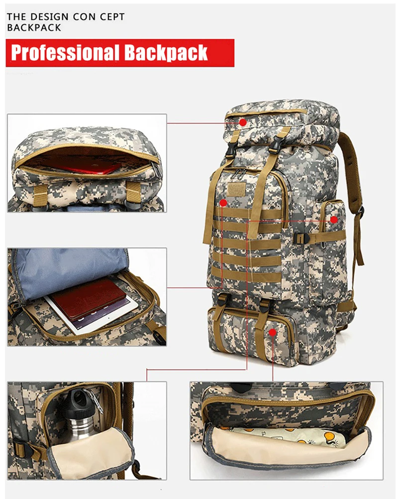 Водонепроницаемый Тактический Рюкзак Molle Camo, военный армейский походный рюкзак для кемпинга, рюкзак для путешествий, спортивная сумка для альпинизма на открытом воздухе