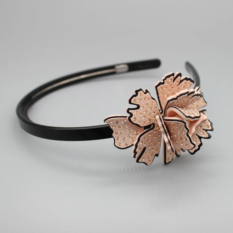 A French Design Rose Flower Rhinestone Hair Band Accessory for Women Girls Fine Hair Ornament Jewelry for Thick Braids Party