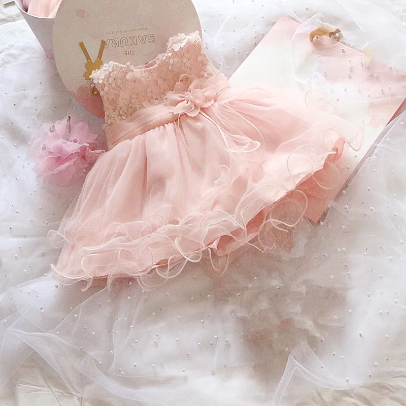 dress Платье для новорожденных девочек розовое кружевное платье с цветами для крещения, крещения, платье для малышей платье для принцессы на день рождения, платье для первого причастия - Цвет: dress