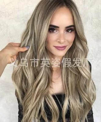 Женский длинный полный парик натуральные Кудрявые Волнистые Синтетические как настоящие волосы косплей парики - Цвет: Коричневый