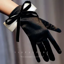 

Elegant Bowknot Black Hand Gloves For Women Luxury Brand Women Full Finger Goves and Mittens Female Driving Gloves