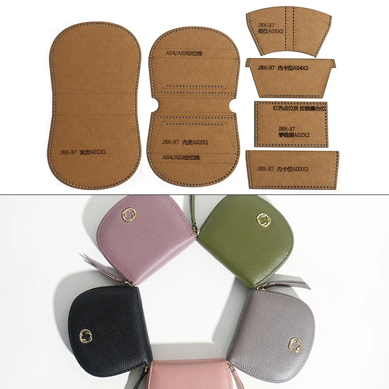 

DIY Handmade Leather Women's Short Wallet Zip Wallet Sewing Pattern Hard Kraft Paper Stencil Template 11.5cm*10cm*2cm