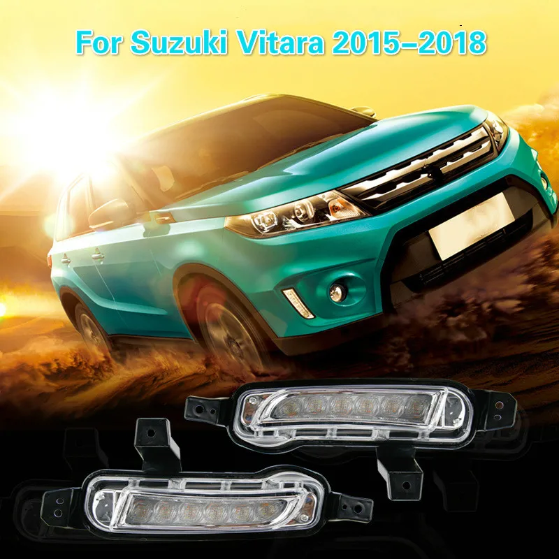 

CSCSNL 1 set For Suzuki Vitara 2015 2016 2017 2018 12V ABS Fog Lamp DRL Daytime Running Light Car-styling Yellow turn signal