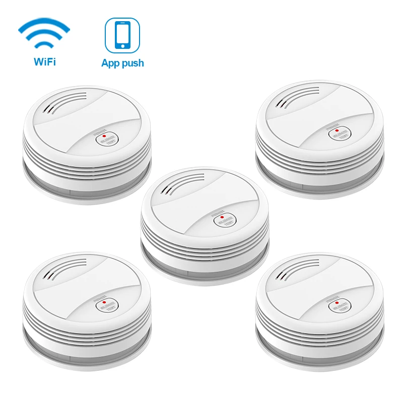 5pcs CPVan SM05W Smoke Detector WiFi Tuya Smart Life APP Control Smoke Sensor WiFi Alarm Detector Alarm Systems Security rookmelder - Цвет: 5pcs