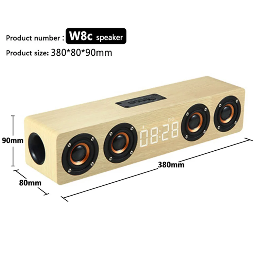Wooden Bluetooth Speaker Portable Wireless Subwoofer Clock