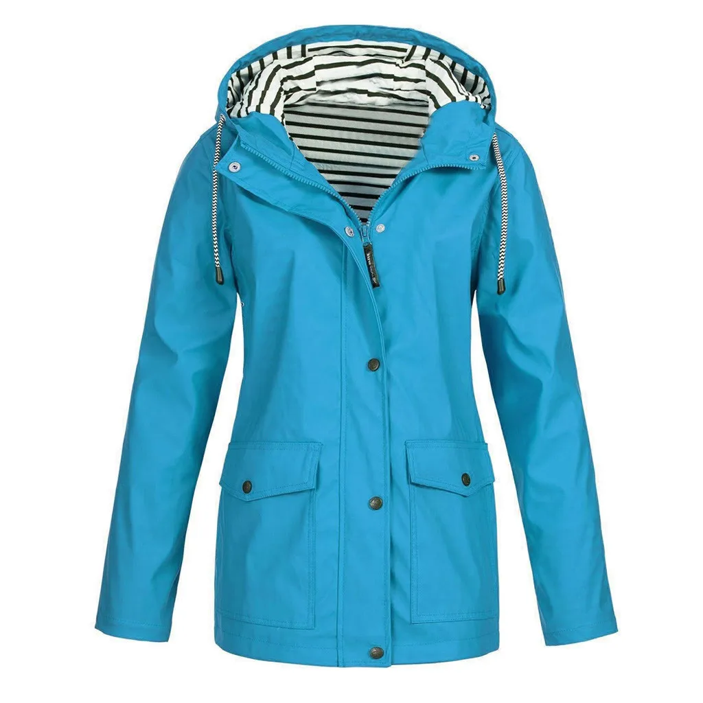 Женские однотонные дождевые куртки уличные с капюшоном водонепроницаемые длинные пальто Длинная ветровка плюс размер верхняя одежда Harajuku