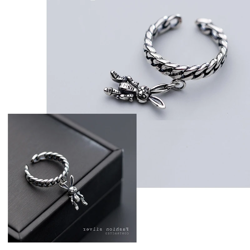 

Rabbit Pendant Super Cute Animal Bunny Ring Retro Wrap Free Shipping Opening Circle Adjustable Size Chic Ring Female Party Ring