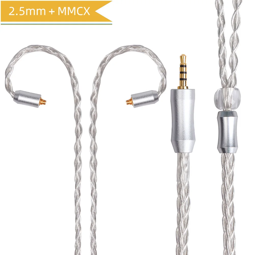 silver 2.5mm MMCX FDBRO 8core 2,5/3,5/4,4 мм сбалансированный с серебряным покрытием гарнитуры Кабель наушников аудио провода MMCX 2Pin 0,78 мм кабель для SE215 SE315 SE425 - Цвет: silver 2.5mm MMCX