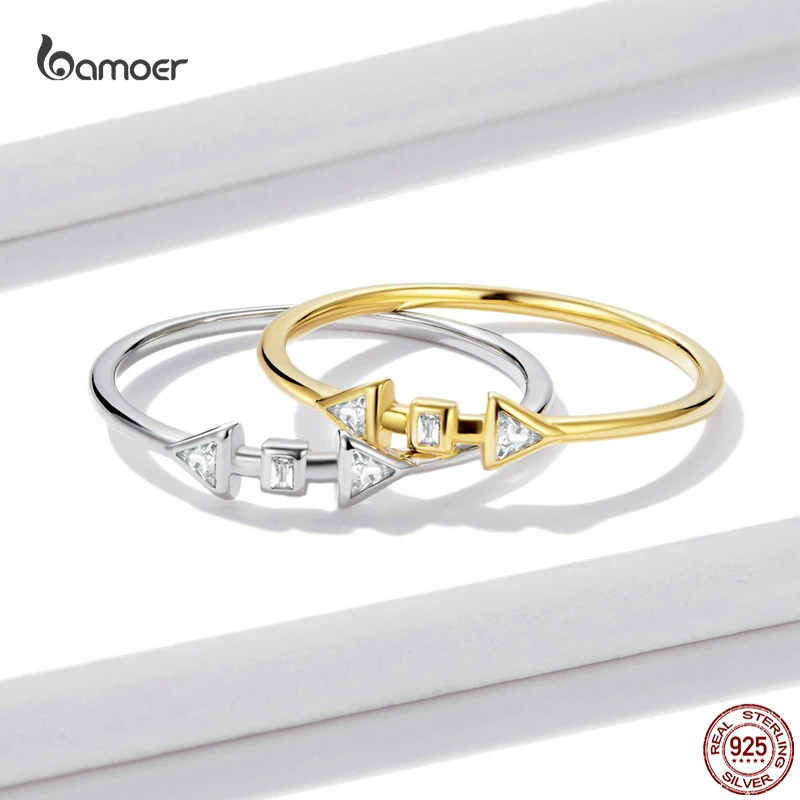 Bamoer  여성을위한 간단한 지르콘 반지 쌓을 수있는 다채로운 실버 손가락 반지 캐주얼 모든 경기 보석 선물