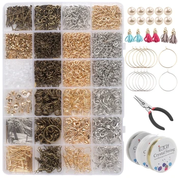 

3000 Pieces Jewelry Making Kit with Jump Rings Screw Eye Pin Headpins Lobster Claw Clasps Earring Hooks Backs Plier Kit