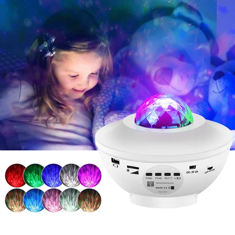 USB Ocean Wave Night Light Galaxy Projector Starry Sky Children Christmas Gifts Home Room Decoration Music Bluetooth Speaker