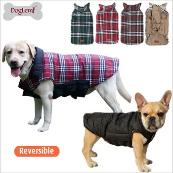 

Dolomi pet clothes: Plaid dog jacket waterproof golden dog clothes can be used on both sides in autumn and winter