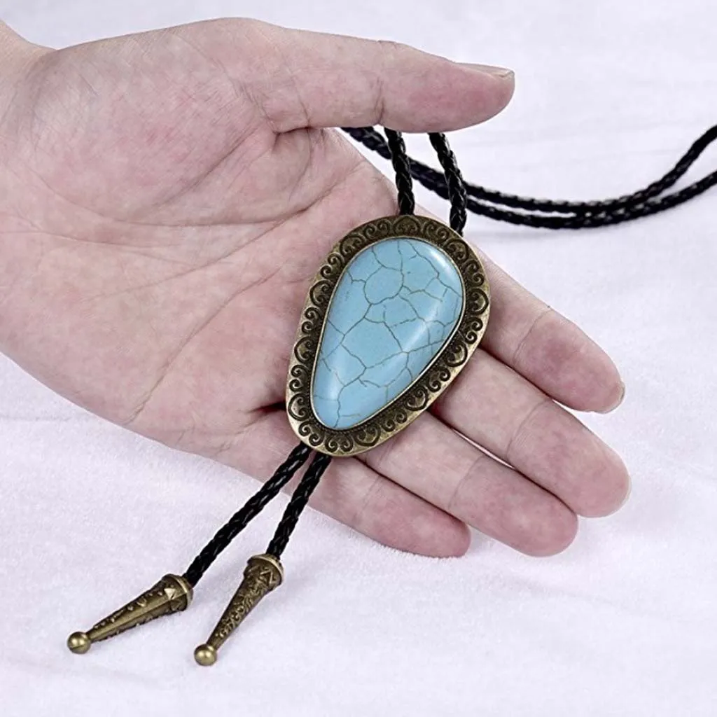 Turquoise Stone Bolo Tie Western Cowboy  Novetly Neckties