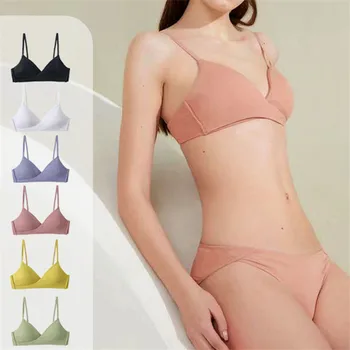 

Elastic Gathering Bralette Push Up Bra Summer Anti-light Korean Style Wild Bra TubeTop Sexy No Rims Bra Triangle Cup Cross Bra