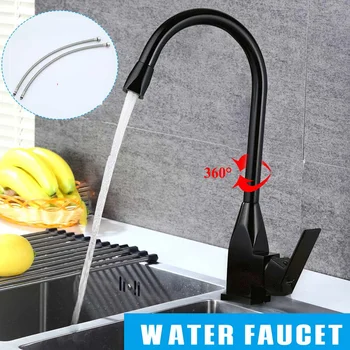 

Space Aluminum Kitchen Sink Faucet Mixed Hot and Cold Water Faucet Tap 360 ° Rotation With Stainless Steel Hose Double Foamer