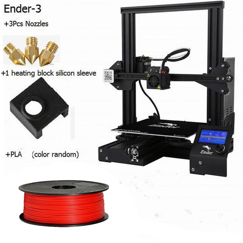 

Newest Ender-3/Ender-3pro DIY Kit Creality 3D gift nozzles + Heating block silicone sleeve+PLA 220 * 220 * 250mm Printing Size