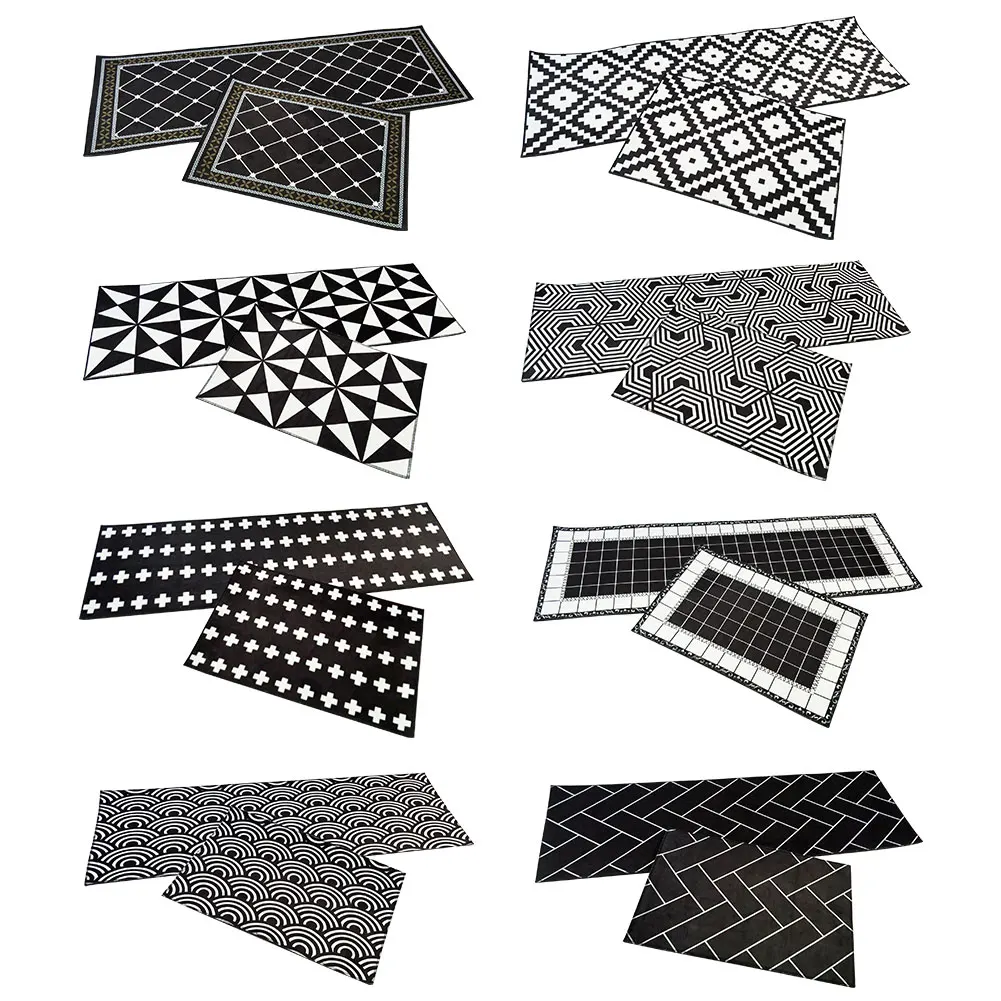 

2 Pcs/set Kitchen Bathroom Floor Mat Geometric Pattern Area Rugs Carpets Doormat Modern Bathroom Mat