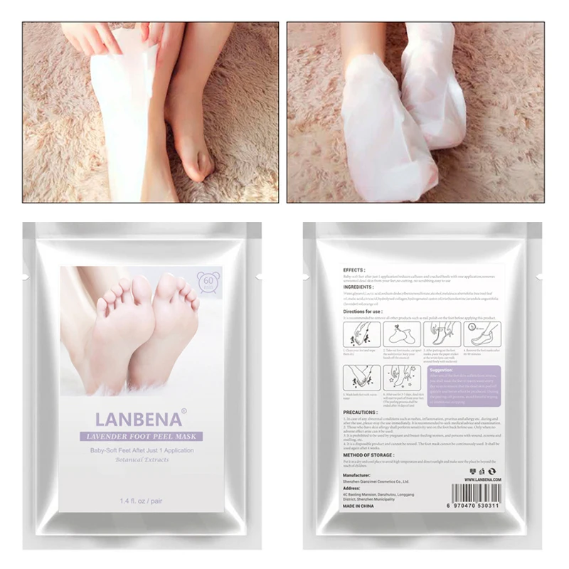 LANBENA, 2 шт. = 1 пара, отшелушивающая Лавандовая маска для ног, пилинг омертвевшей кожи, маска для ног, увлажняющая, педикюрные носки, крем для ног на каблуках