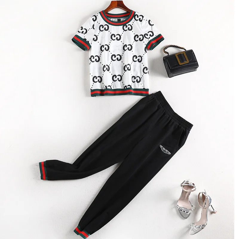 

Lan Mu Square Large Size Dress Sports Set Summer Wear Pants Two-Piece Set Loose Fat Mm Belly Covering Slimming Western Style 778