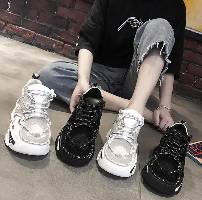 

Casual Women Sneakers Autumn New Air Mesh Platform Shoes 2019 Fashion Comfortable Wedges Heighten Sneakers Lace Up Walking Shoes