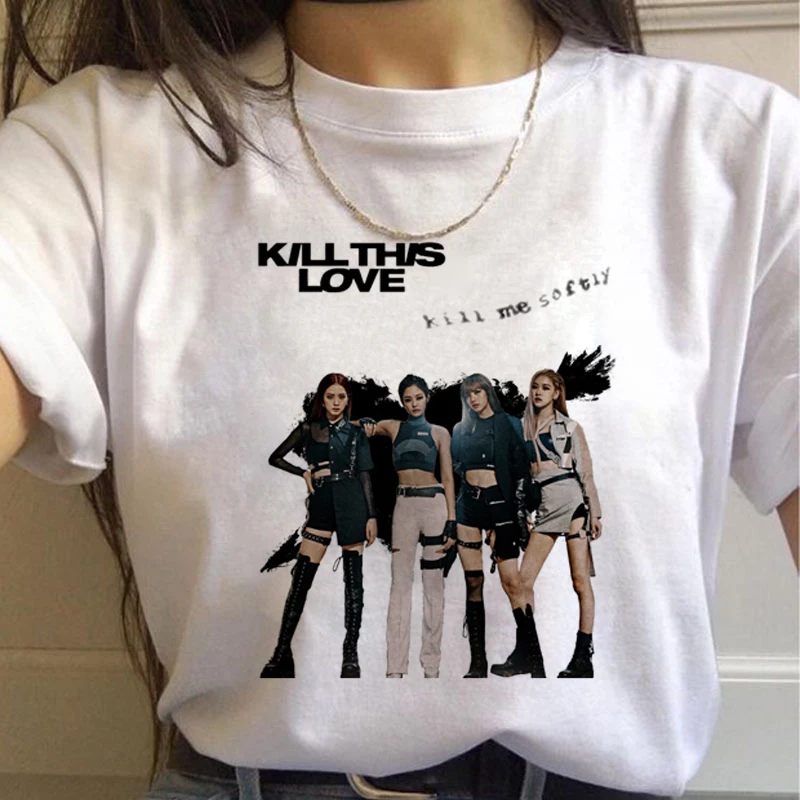 Blackpink Kill This Love Harajuku футболка женская Дженни Роза Лиза JISOO Ullzang Футболка Мода 90s футболка Графический Топ Футболка женская