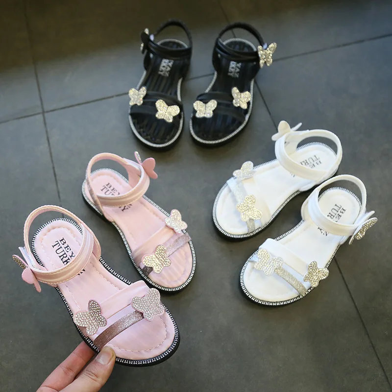 2020Summer New Girls Sandal Rhinestone Kids princess Shoes child Kids Sandal Black Pink White 4T 5T 6T 7T 8T 9T 10T 11T 13T 14T