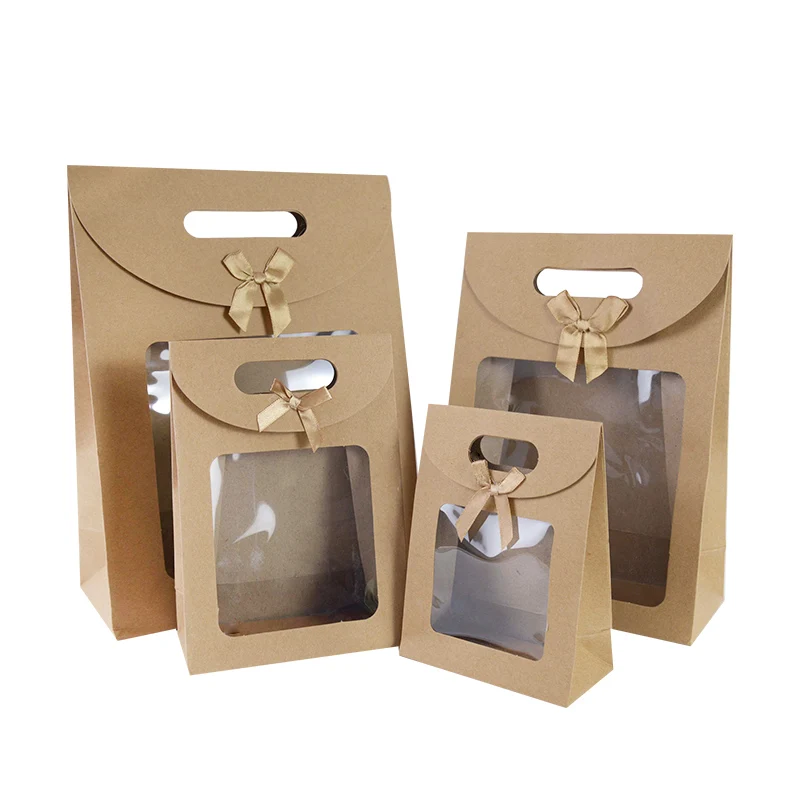 2Pcs Merry Christmas Kraft Paper Bag Gift Bags Candy Bag Christmas Party Supply 