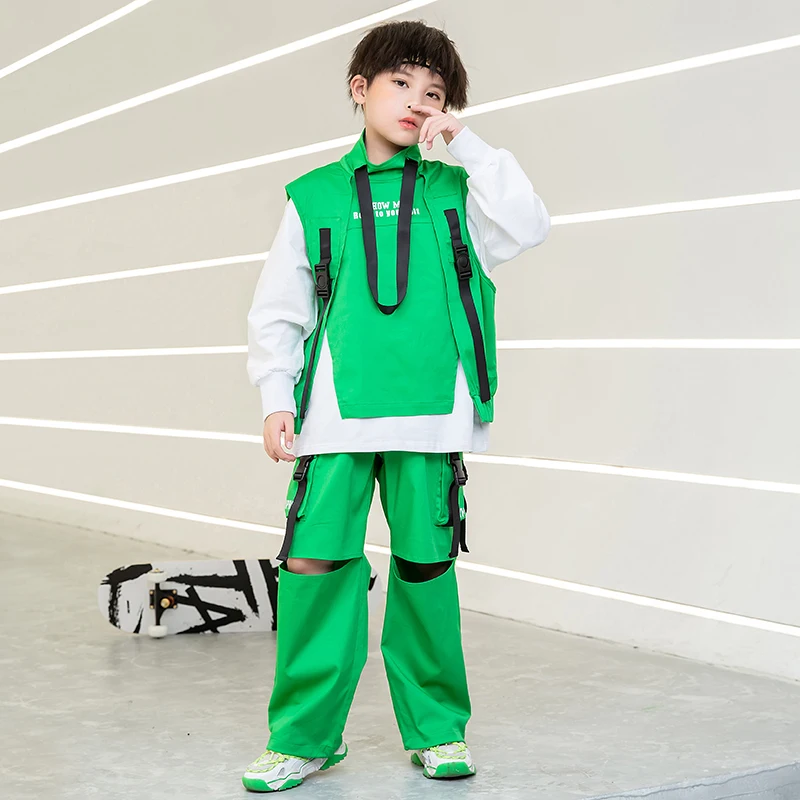 Kids Festival Hip Hop dancing Clothing Sweatshirt High Neck Vest Tactical Cargo Pants Girl Boy Jazz Dance Costume Clothes wear