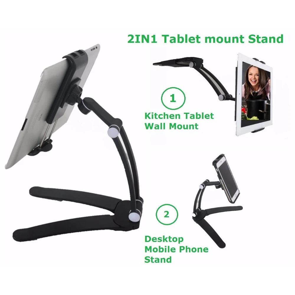  Universal Wall Desk Tablet Stand Digital Kitchen Mount Stand Fit 360° Rotating Tablet Metal Bracket