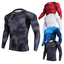 Спортивные мужские тренировочные беговые велосипеды быстросохнущие облегающие рубашки с длинными рукавами для фитнеса силовые тренировочные новые текстуры змеиной кожи