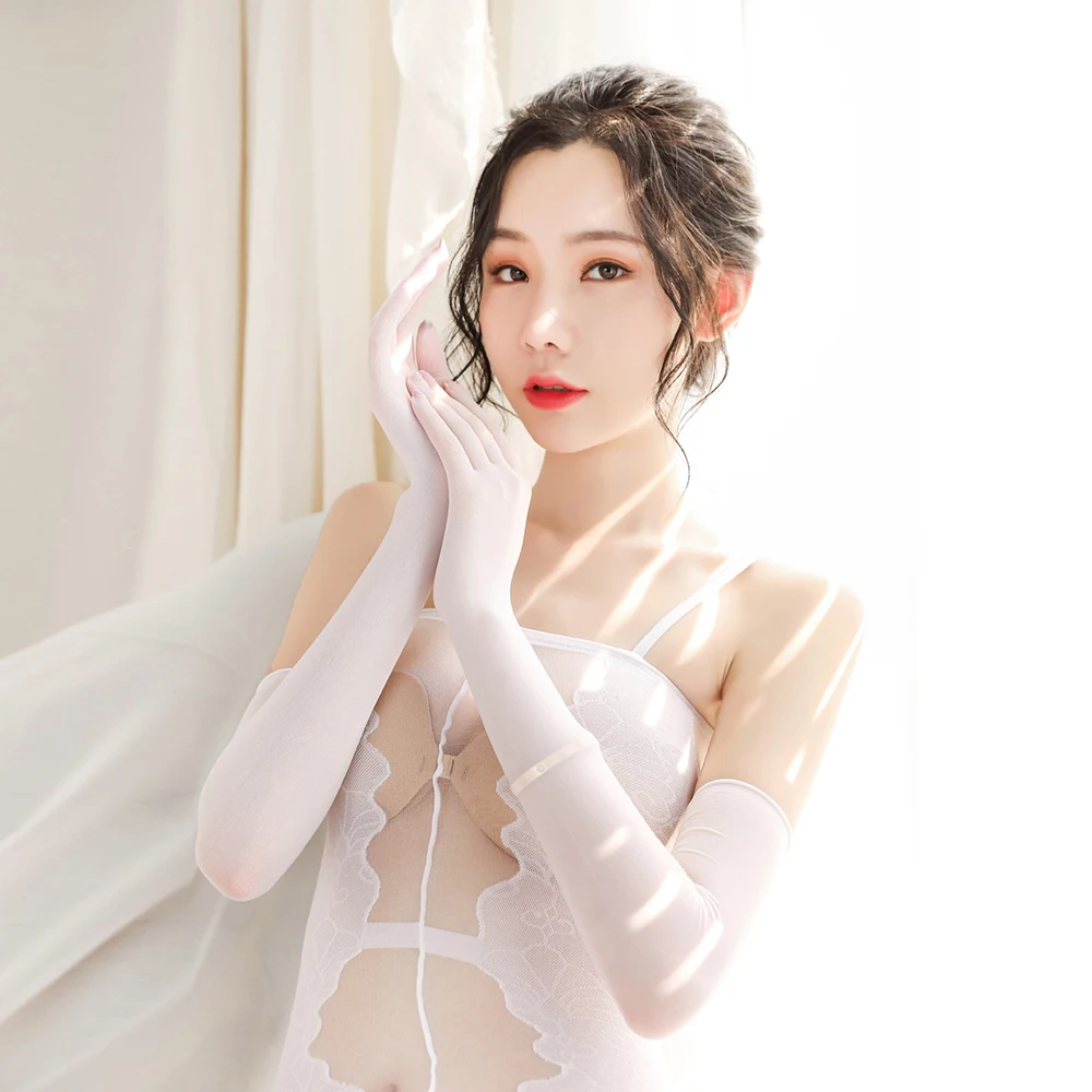 

Fashion Sexy Ultra-thin Sunscreen Long Lace Gloves Summer Female Velvet Full finger Elastic Anti-UV Cycling Driving Gloves