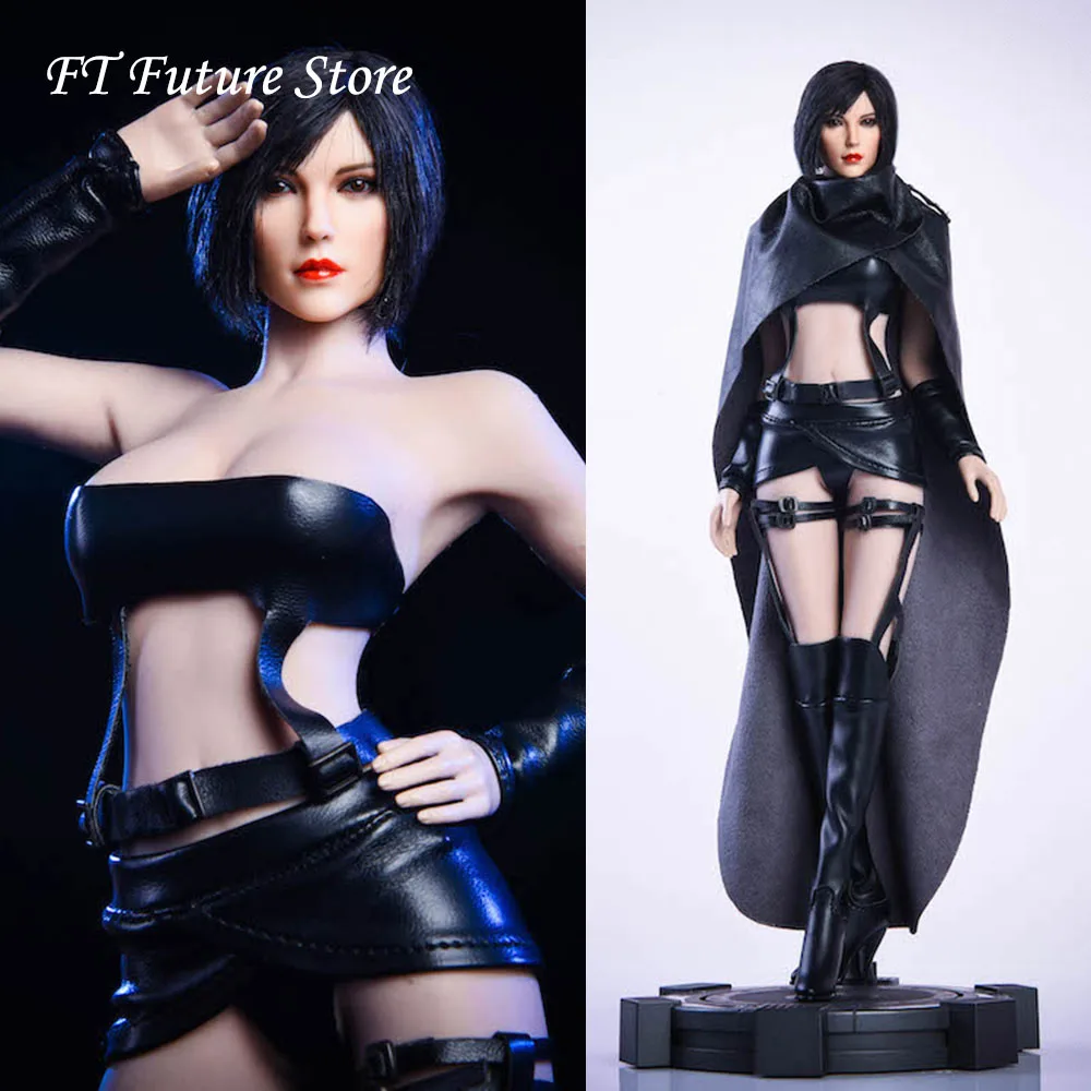 

In Stock 19XG39 1/6 Female Figure Clothes Accessory Black Leather Cape Bra Skirt Attack Girl Sexy Cloak Suit for 12'' Body