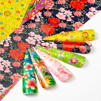 

10 rolls Spring Rose Flowers Transfer Paper Foil Stickers Nail Art Set Holographic Design Decoration