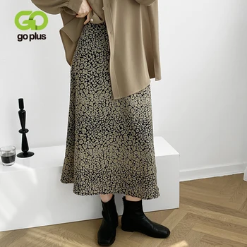 

GOPLUS Autumn Women's Skirts Vintage Leopard High Waist A-line Mid-Calf Casual Skirts Womens Faldas Mujer Moda 2020