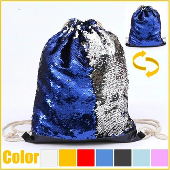 

Mermaid Sequin Drawstring Bag Reversible Sequin DIY Design Backpack Glittering Shoulder Bag for Gym Training Travel