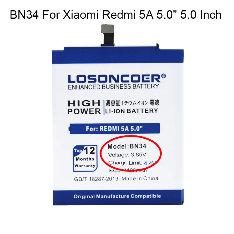 Батарея BN31 BN34 BN35 BN36 BN37 Батарея для Xiaomi mi Red mi 6 6A mi 5X mi 5X Примечание 5A 5A pro A1 Y1 Lite A2 mi A2 mi 6X6X5 5,7" - Цвет: BN34