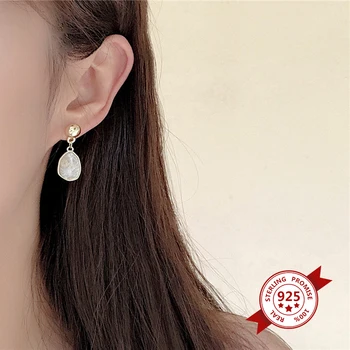 

S925 silver needle stud earring cold air asymmetric metal pearl earrings female temperament earrings for women A30