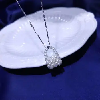 

Handmade unique natural freshwater mini pearl bag pendant S925 silver necklace