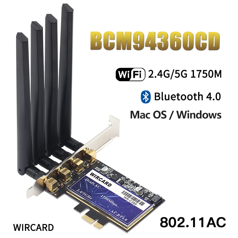 Карта Wi-Fi для настольного ПК 1750 Мбит/с PCIe BCM94360CD Hackintosh 802.11ac BT 4 0 двухдиапазонный