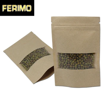 

Kraft Paper Zip Lock Bag Food Storage Packaging Pouch Resealable Zipper Plastic Clear Window Package Bag for Dried Fruits Beans