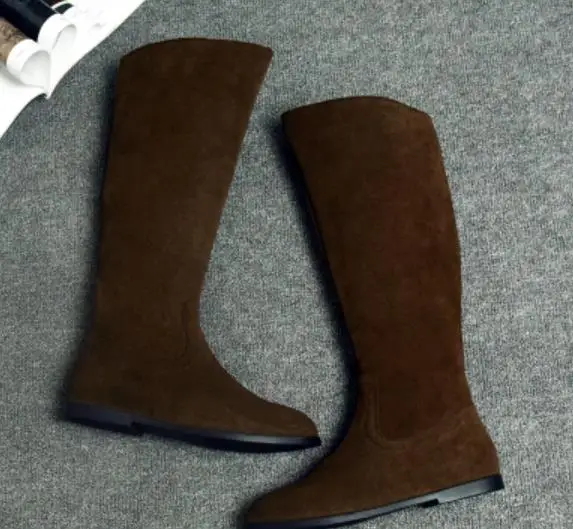 Botines Mujer; ботинки с высоким голенищем; новые модные женские ботинки из натуральной кожи без застежки; сезон осень-зима; женские замшевые туфли на плоской подошве; цвет оранжевый, серый - Цвет: as show